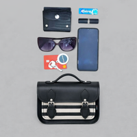 Leather Midi Satchel - Gothic Striped White & Black-4