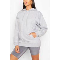 Grey oversized pullover hoodie with hood, drawstring and kangaroo pocket