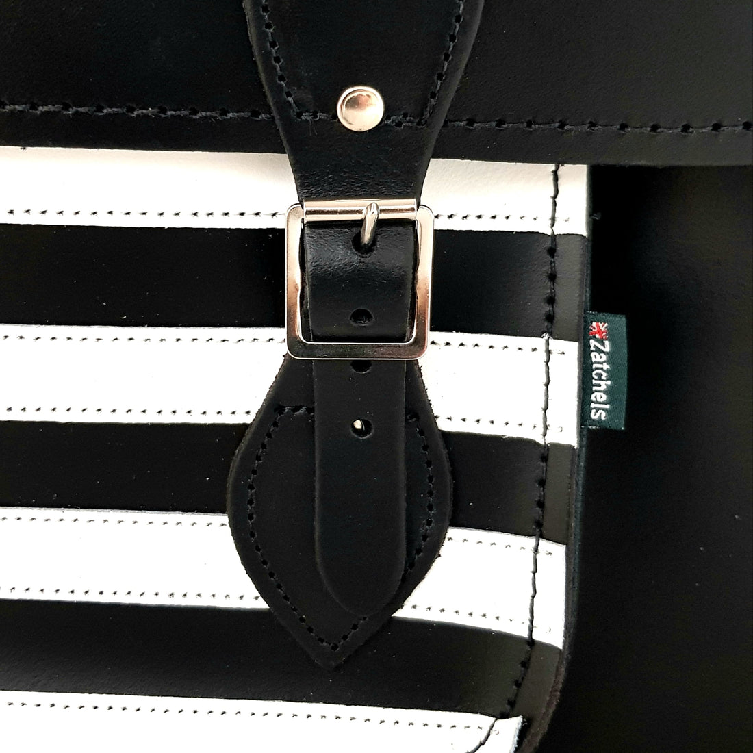 Handmade Leather Satchel - Gothic Striped White & Black-2