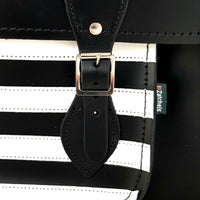Handmade Leather Satchel - Gothic Striped White & Black-2