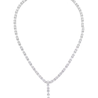 Sterling silver necklace with faceted emerald teardrop pendant and crystal link chain