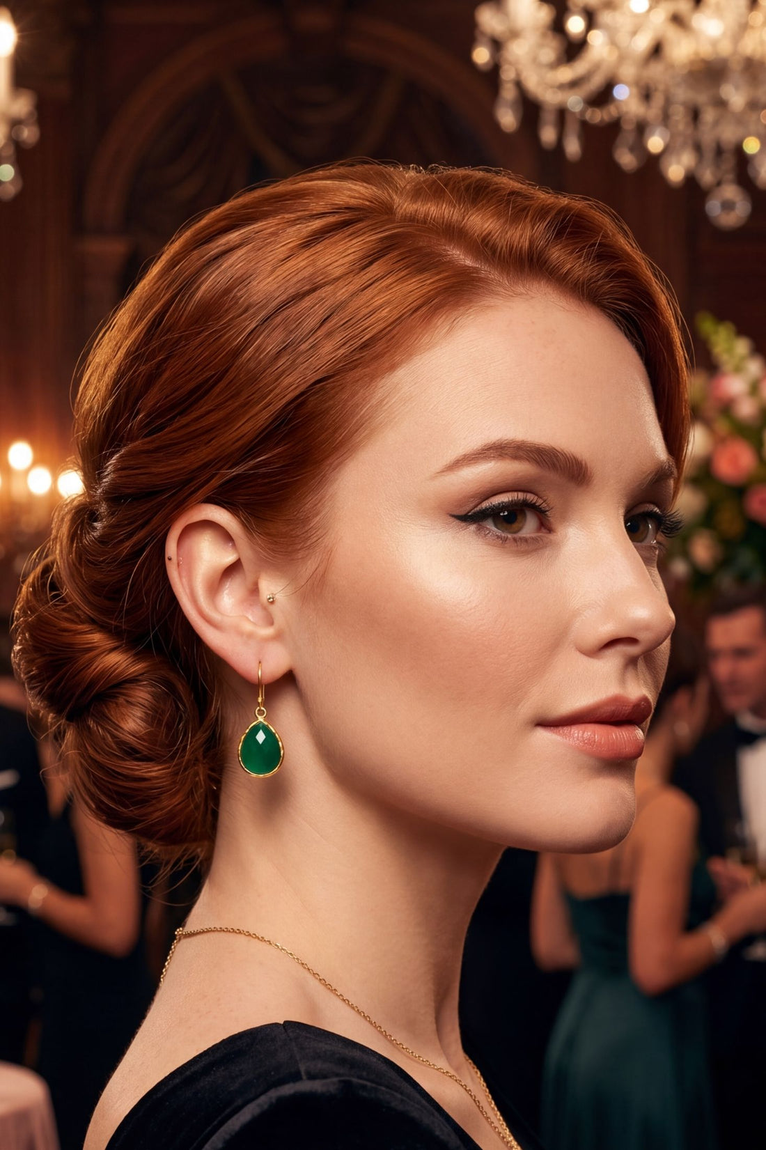 Petite Drop Earrings Green Onyx Gold-3