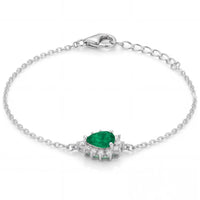 Silver bracelet with emerald-green oval gemstone and small crystal halo