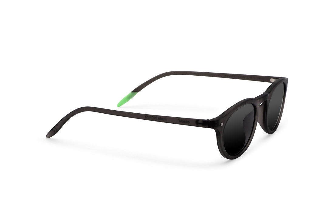 Brown sunglasses with black lenses, angled side view