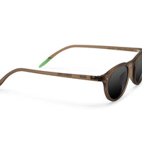 Walnut brown sunglasses with dark lenses, angled side profile