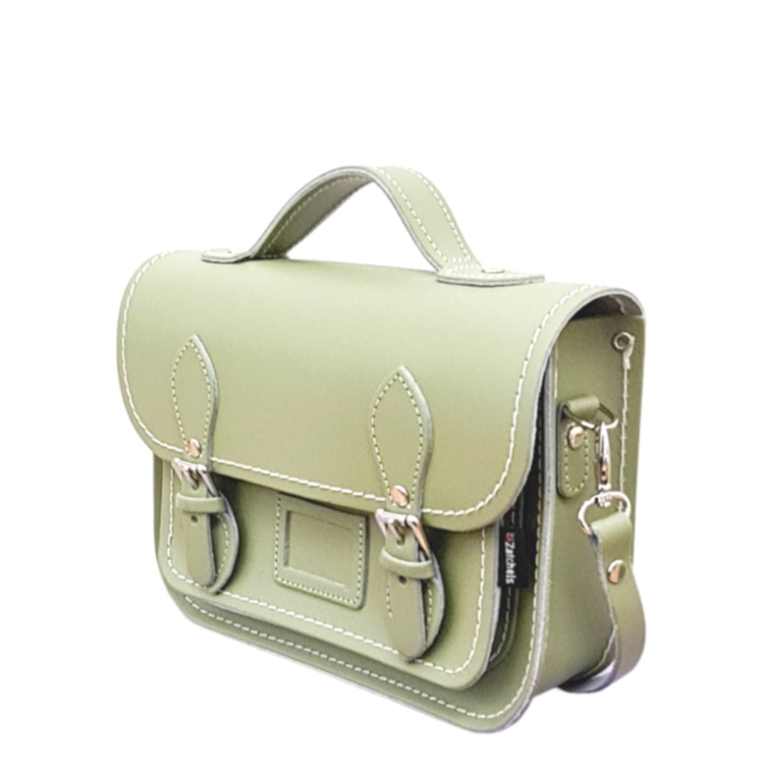 Leather Midi Satchel -  Sage Green-2