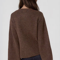 Brown back of side-tie cardigan with relaxed fit and dolman-style sleeves