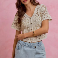 Light blue denim wrap skort with button front and two side pockets