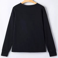 Black long sleeve sweatshirt on hanger, plain back with round neckline