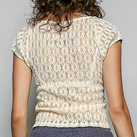 Natural lace short-sleeve top with scalloped lace back detail