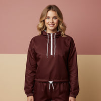 Burgundy Cropped Jacket | Women's Pullover Hooded Jacket