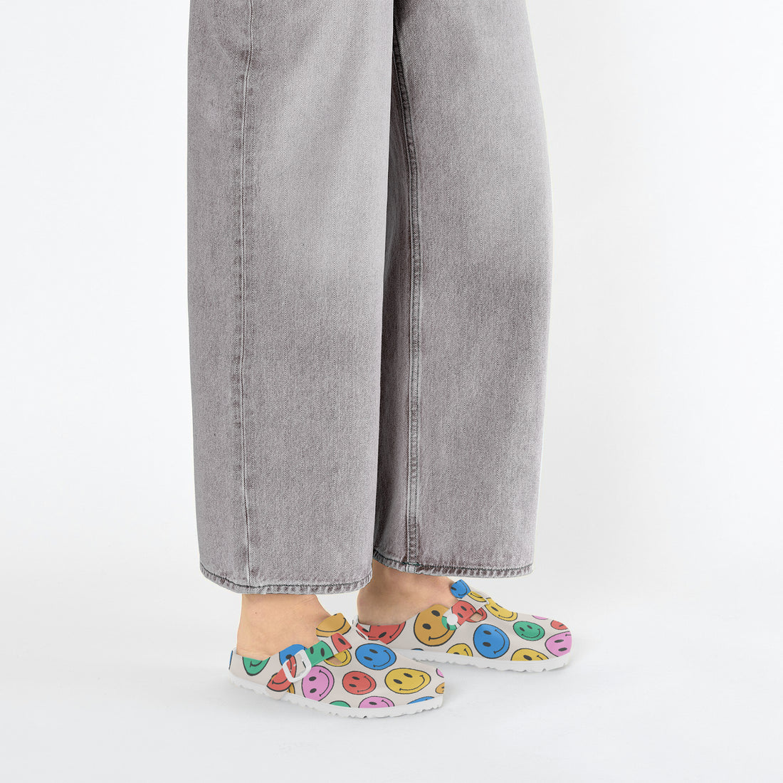 Smiley Face Funky Clogs For Women Multi Coloured Work Shoes