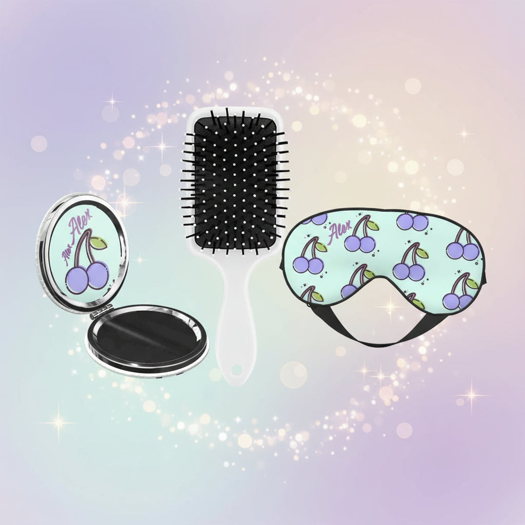Personalized Beauty Gift Set | Mint Green & Purple Cherry 3 Piece Kit