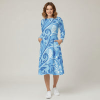 Cobalt Swirl Blue Floral Dress | Light Blue White Midi