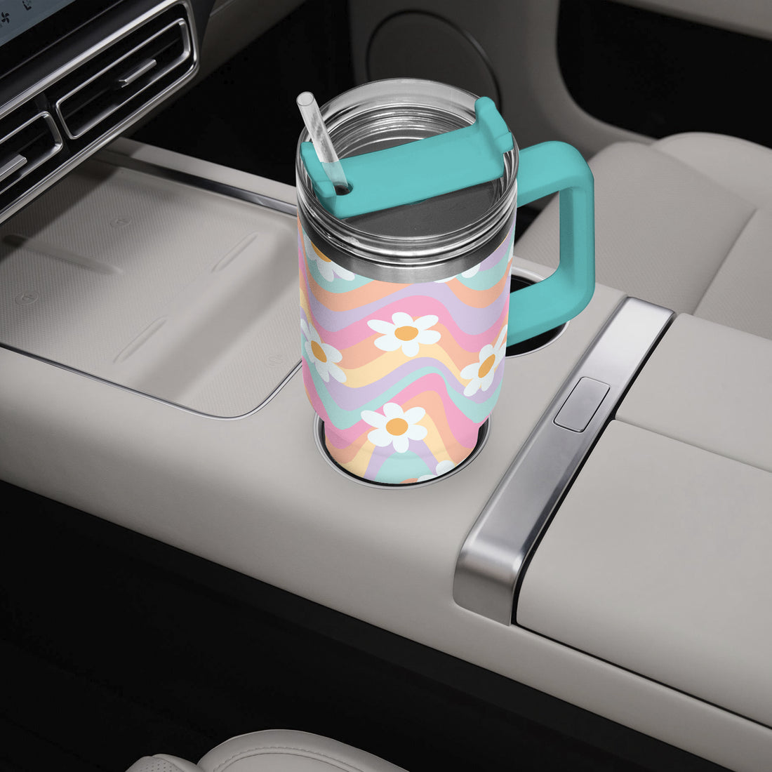 Daisy Floral Multi Coloured 40oz Stainless Steel Tumblers
