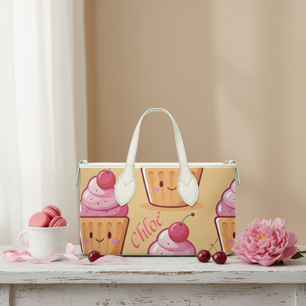 All Over Print Tote Bag | Personalized Yellow Cupcake Mini Purse