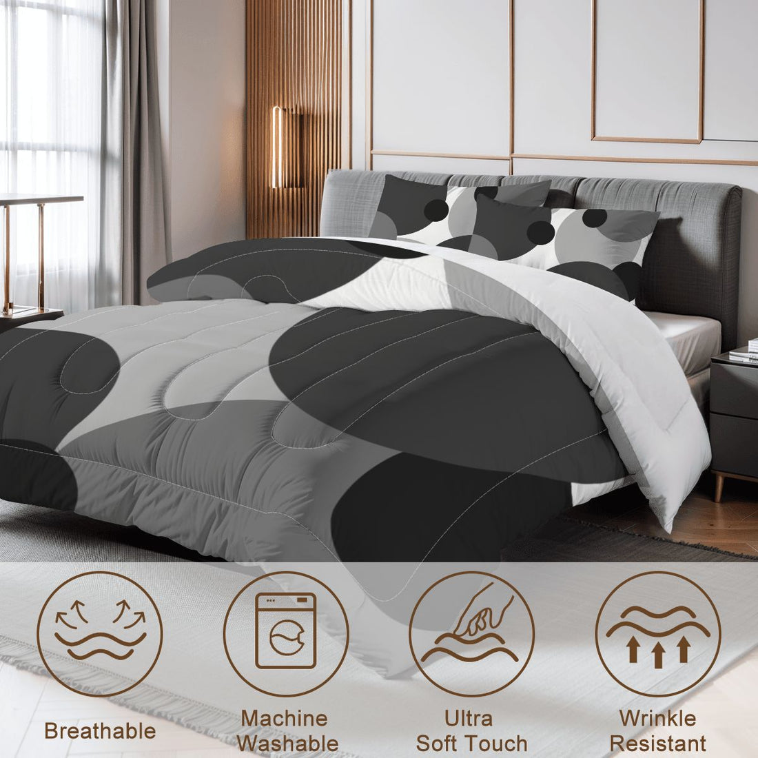 Abstract Geometric Black and Gray Bedding Set