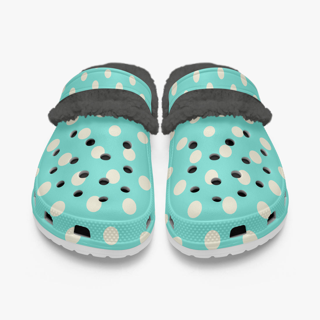Polka Dot Shoes Fluffy Lined Clogs in Light Blue and Cream