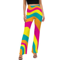 Womens Funky Print Flared Pants High Waist Bold Pattern Trousers