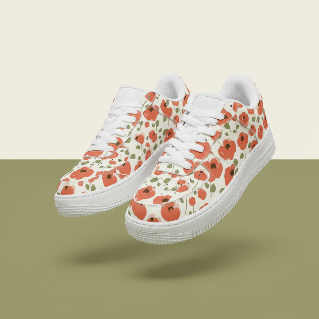 Red Floral Sneakers | Floral Red Shoes