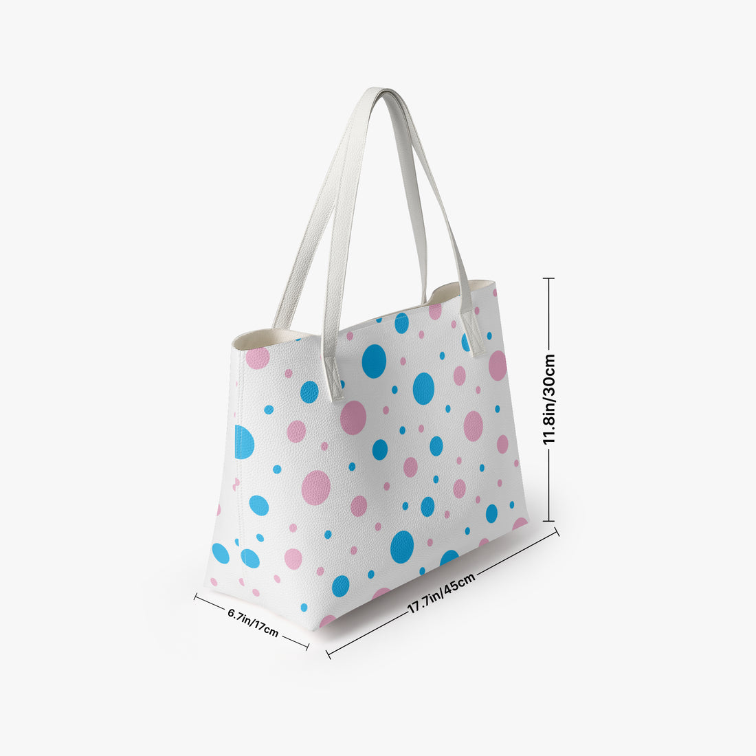 White Pink and Blue Polka Dot Bag Vegan Leather Shoulder Tote