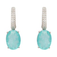 Oval drop earrings with silver pavé tops and aqua gemstone drops