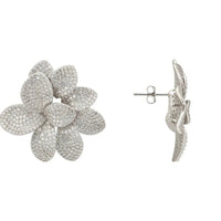 Silver flower stud earrings with butterfly back, five layered petals
