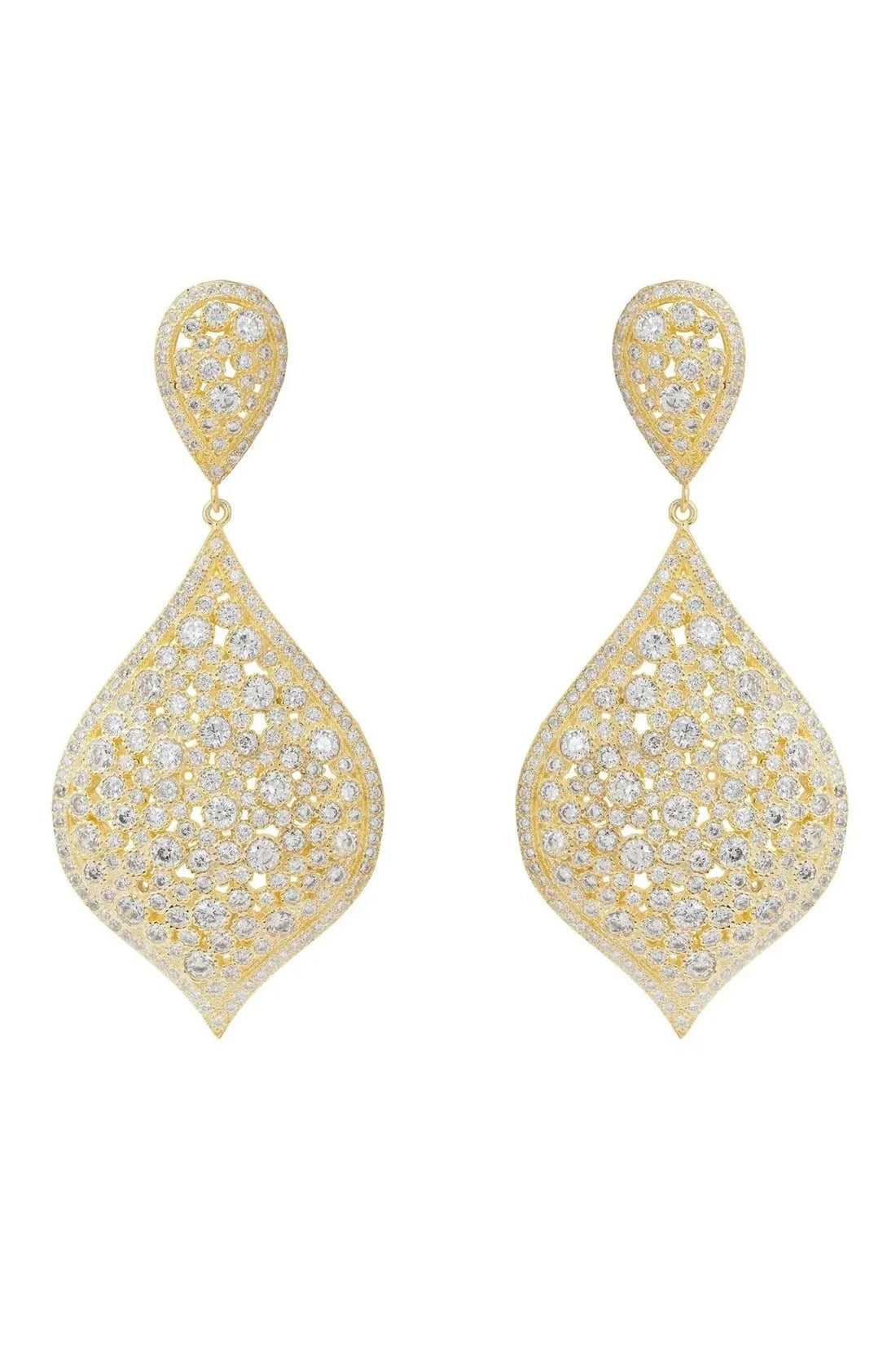 Gold teardrop drop earrings with pavé stones