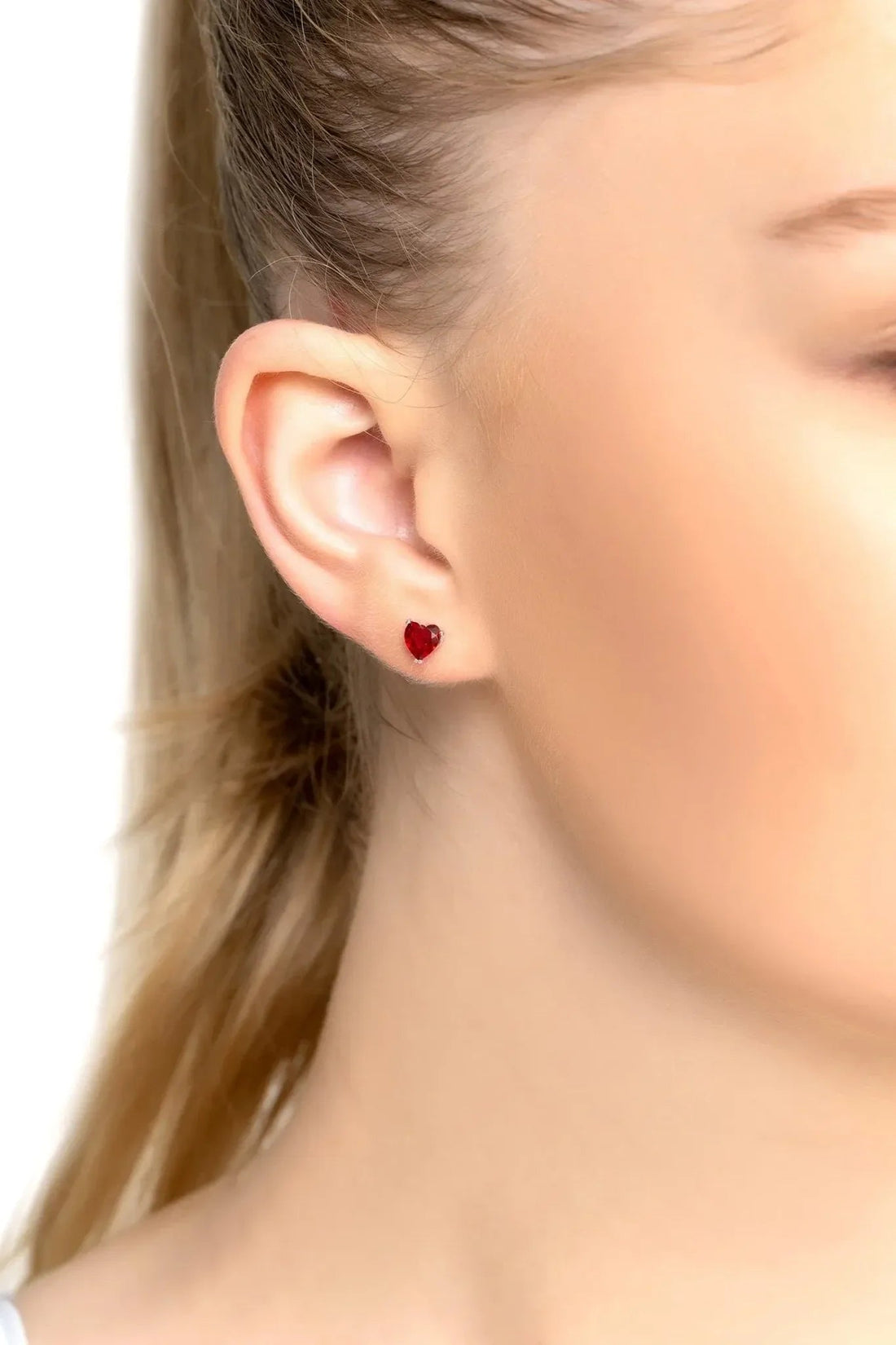 Asscher Cut Heart Stud Earrings Silver Ruby-1