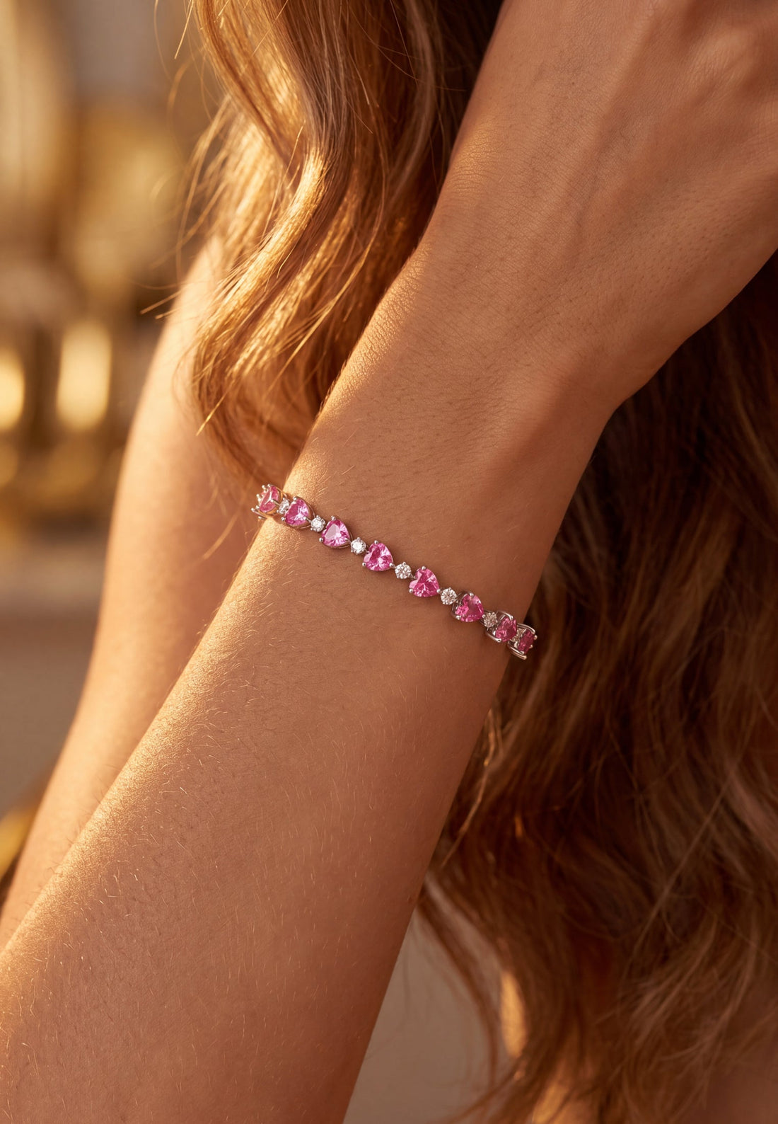 Asscher Cut Heart Tennis Bracelet Ruby Silver-1