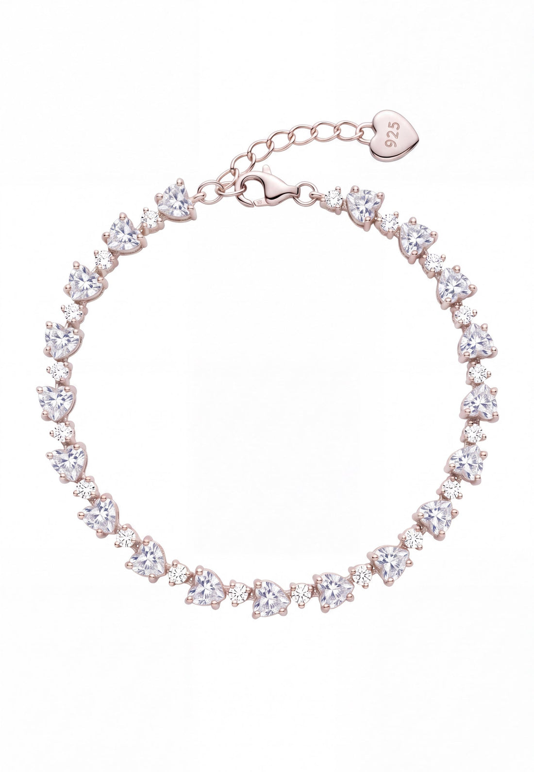 Heart tennis bracelet with oval stones and heart clasp charm