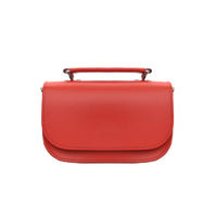 Red handmade leather satchel bag with top handle and front flap