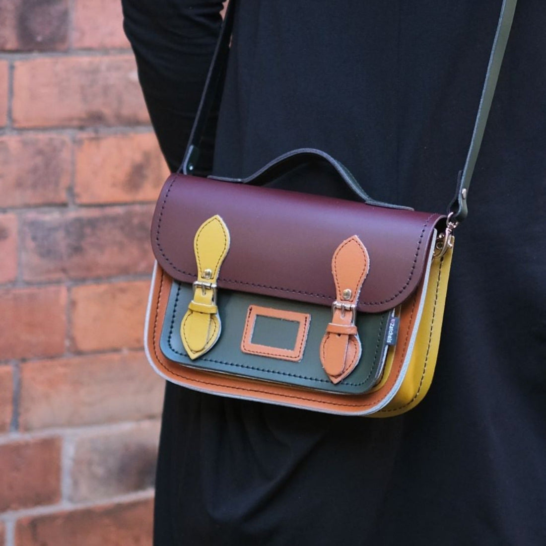 Leather Midi Satchel - Autumnal Kaleidoscope-1