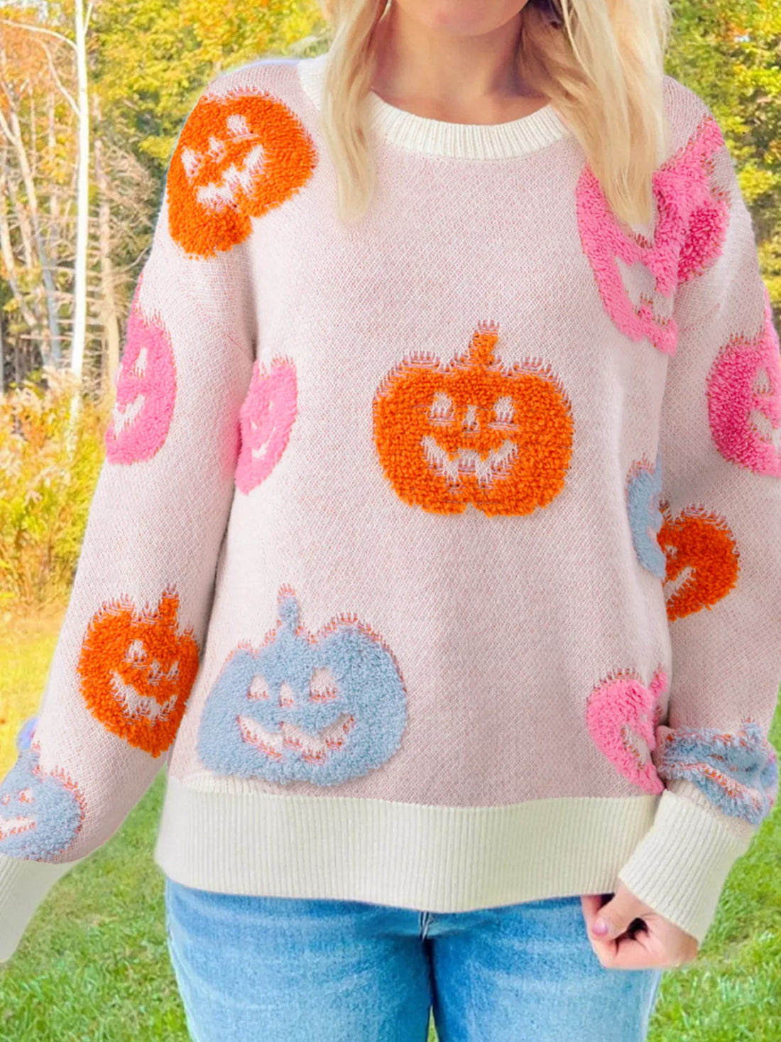 Halloween pumpkin pattern sweater with multicolor jack-o&