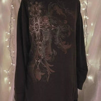 Black long sleeve t-shirt with large ornate gothic graphic on front