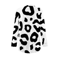 White Leopard Print Open-Front Cardigan with Pockets
