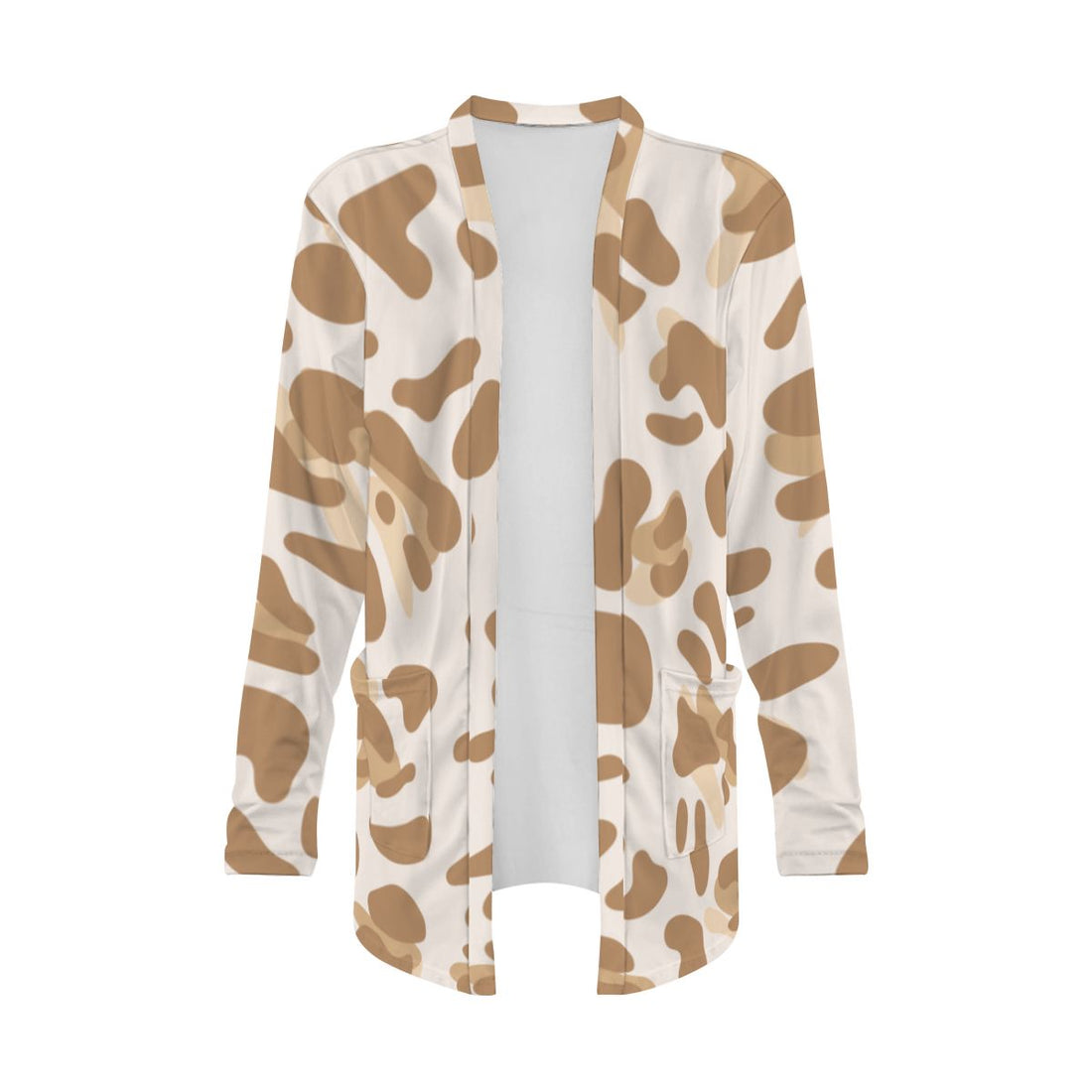 Cream Leopard Print Open-Front Cardigan with Pockets