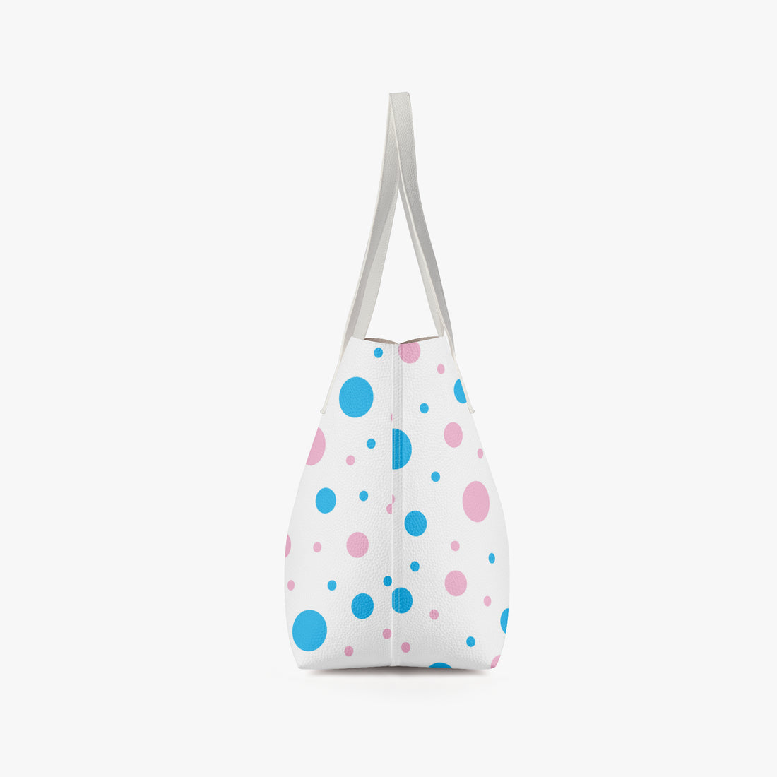 White Pink and Blue Polka Dot Bag Vegan Leather Shoulder Tote