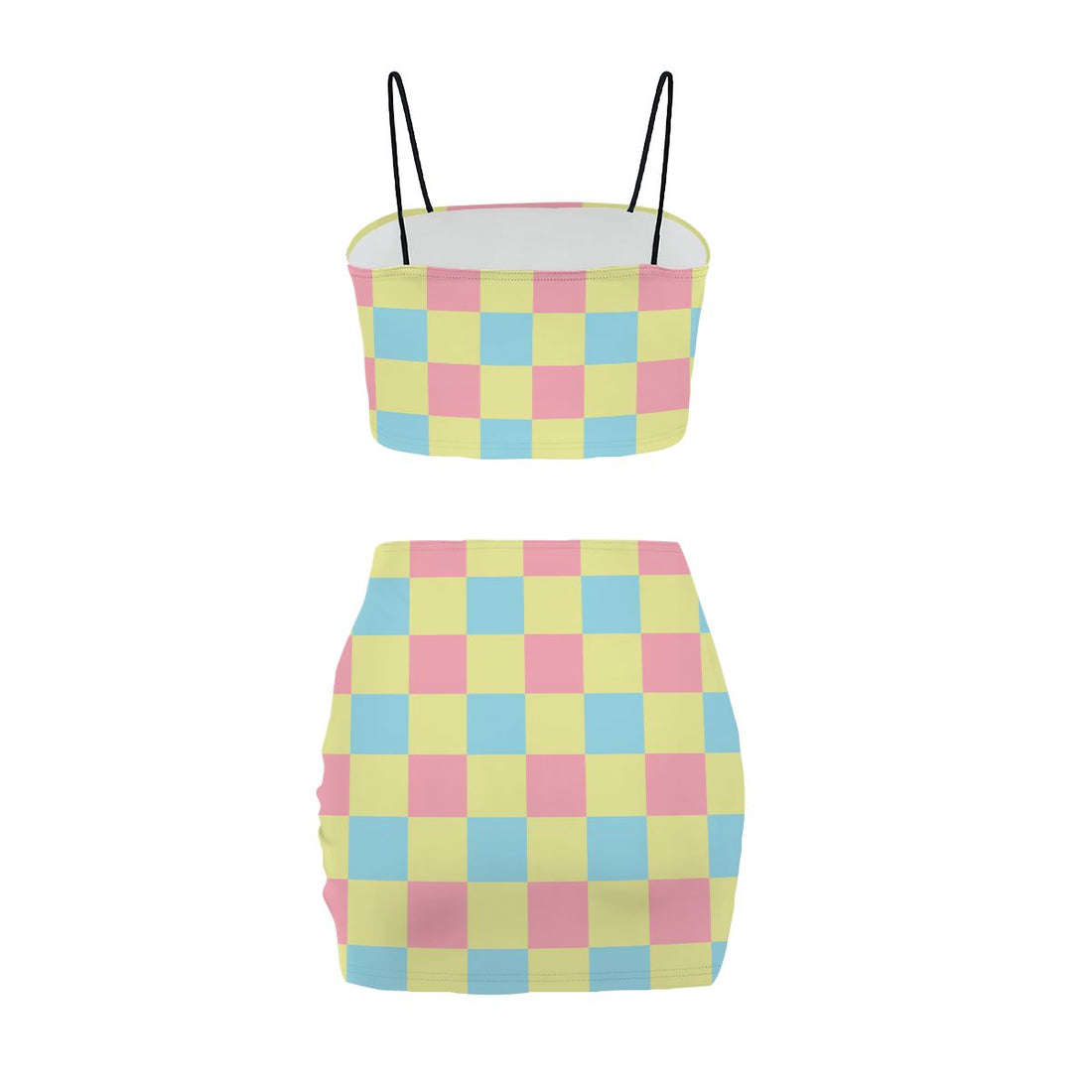 Retro Green Orange Yellow Checkerboard Co Ord Set - Women&