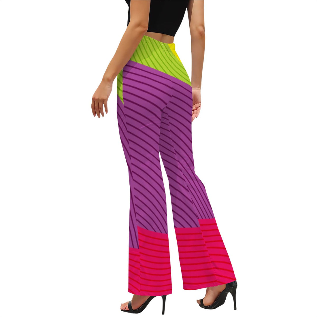 Multi Coloured Print Flared Pants Women’s Abstract Pattern Trousers