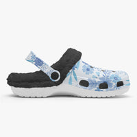 Blue Floral Adult Fluffy Clogs