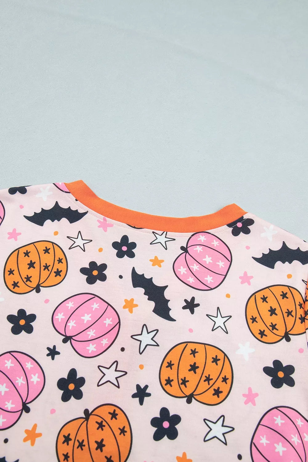 Pink pumpkin print long-sleeve top with crew neck
