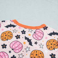 Pink pumpkin print long-sleeve top with crew neck
