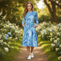 Cobalt Swirl Blue Floral Dress | Light Blue White Midi