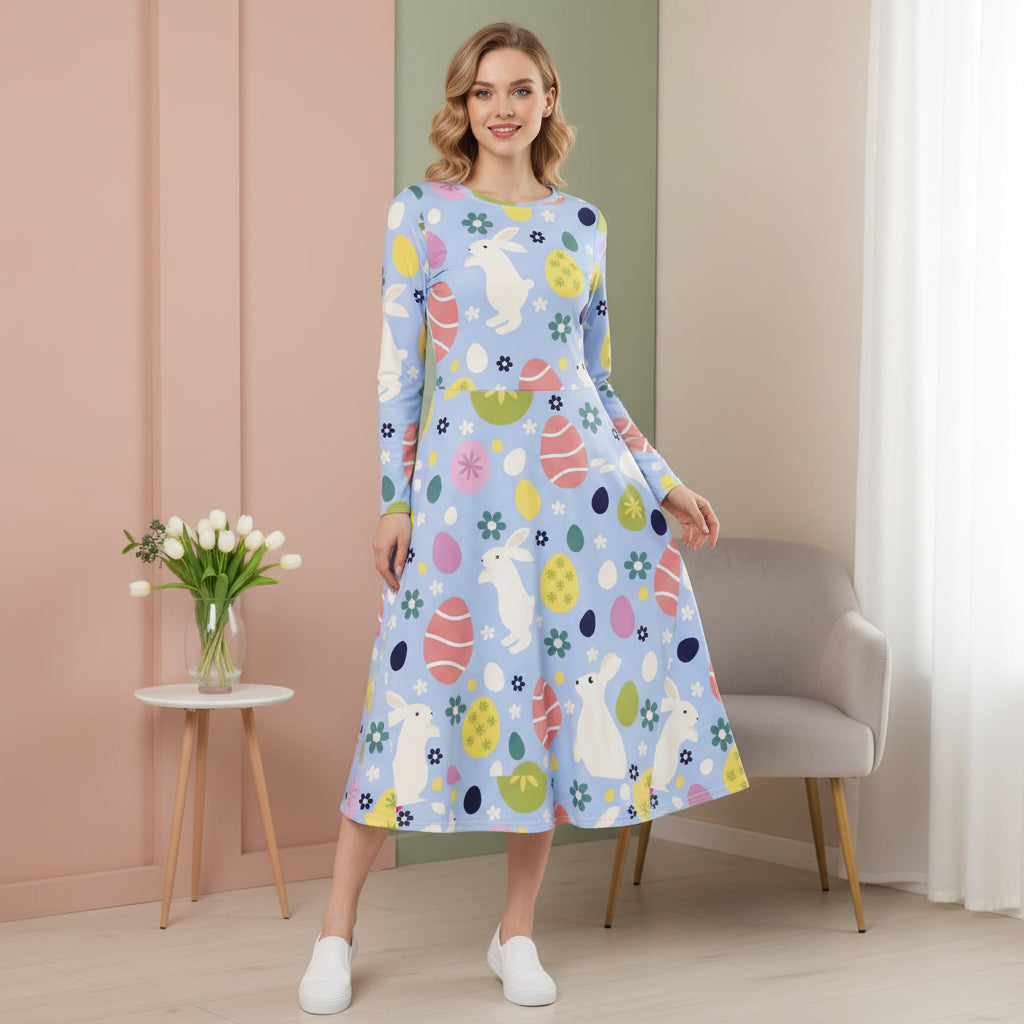 Easter Blue Floral Dress | Light Blue Festive Midi