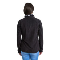 Back view of black women's half-zip fleece jumper with long sleeves