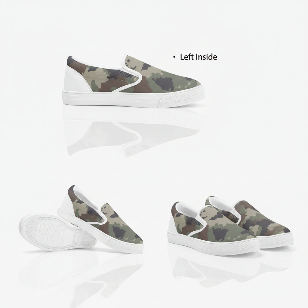 Classic Green Camo Slip On Sneakers | Unisex Camouflage Print Canvas Shoes