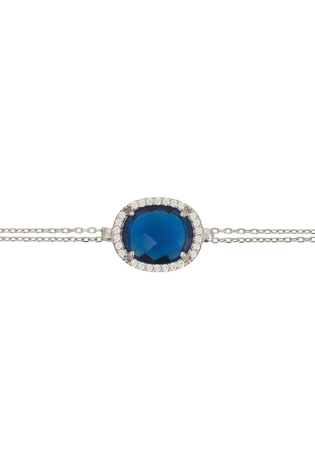 Beatrice oval gemstone bracelet in silver with a blue center stone