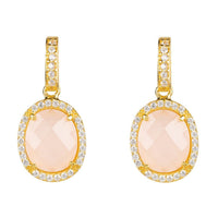Beatrice Oval Gemstone Drop Earrings Gold Rose Quartz-0