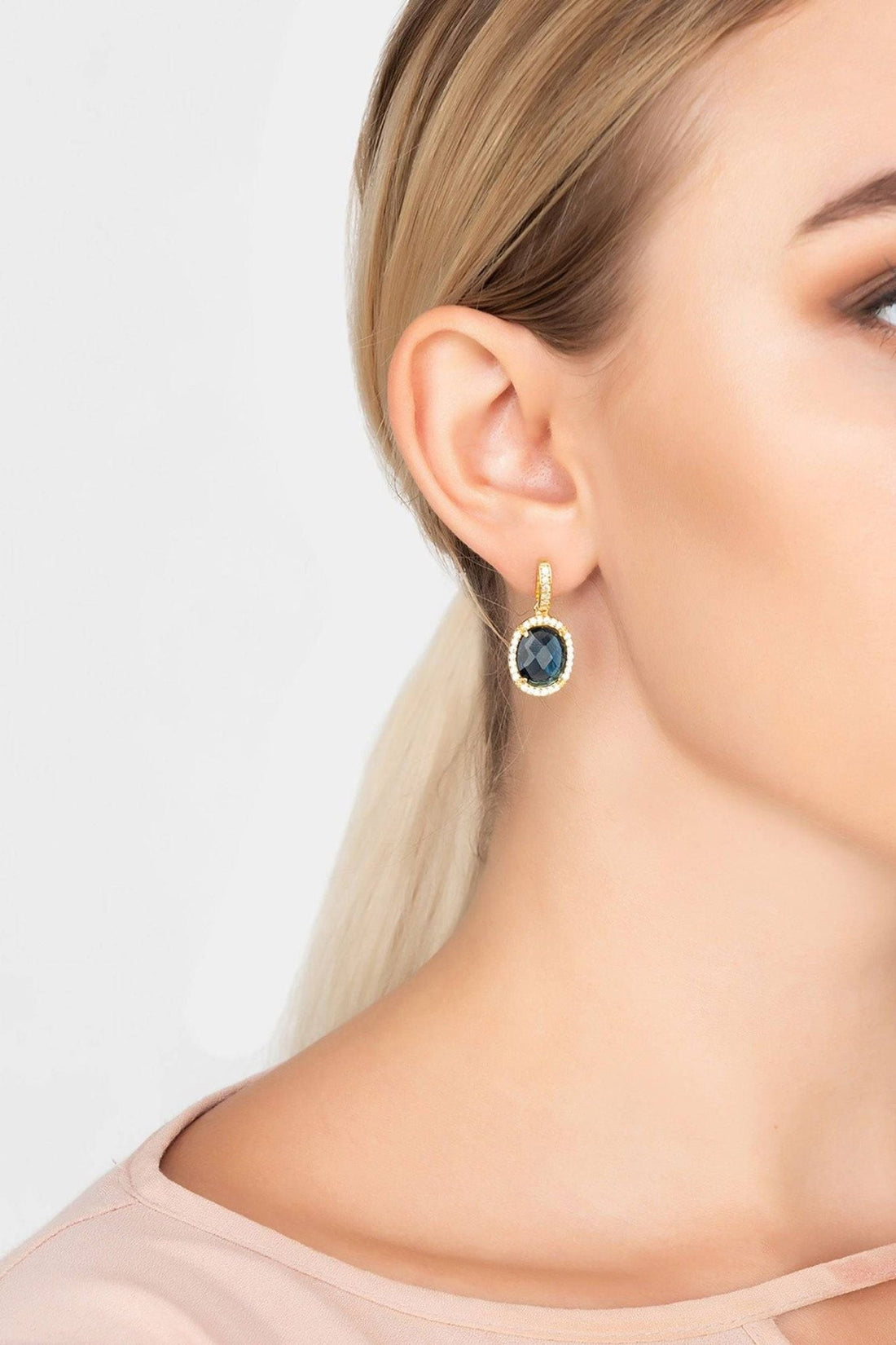 Beatrice Oval Gemstone Drop Earrings Gold Sapphire Hydro-1